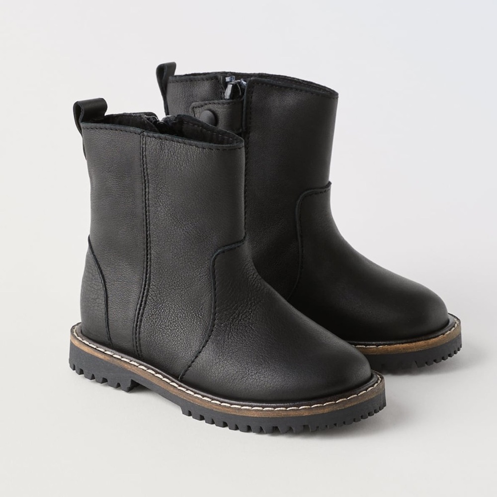 Zara Black Leather Kids Boots